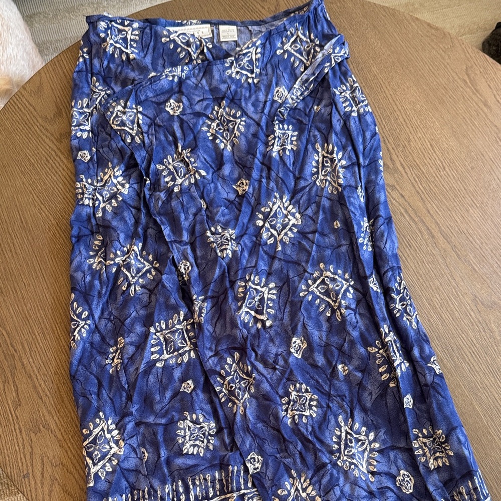 Blue and White Patterned Wrap Skirt